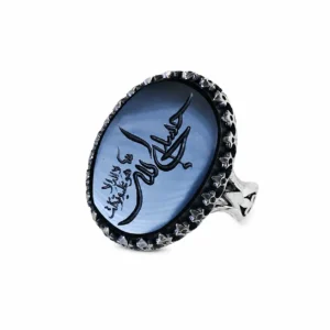 انگشتر نقره مردانه عقیق طبیعی طرح حسبی الله با رکاب نیزه